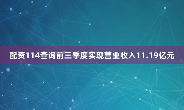 配资114查询前三季度实现营业收入11.19亿元