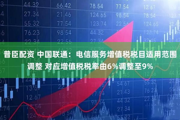 普臣配资 中国联通：电信服务增值税税目适用范围调整 对应增值税税率由6%调整至9%